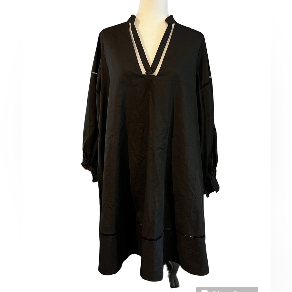 Mulla Women’s Black V-neck Oversized 100% Cotton Dress Size Medium